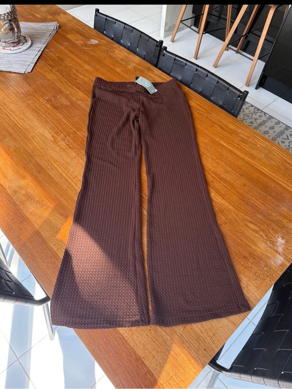 Divided Brown Textured Wide-Leg Pants